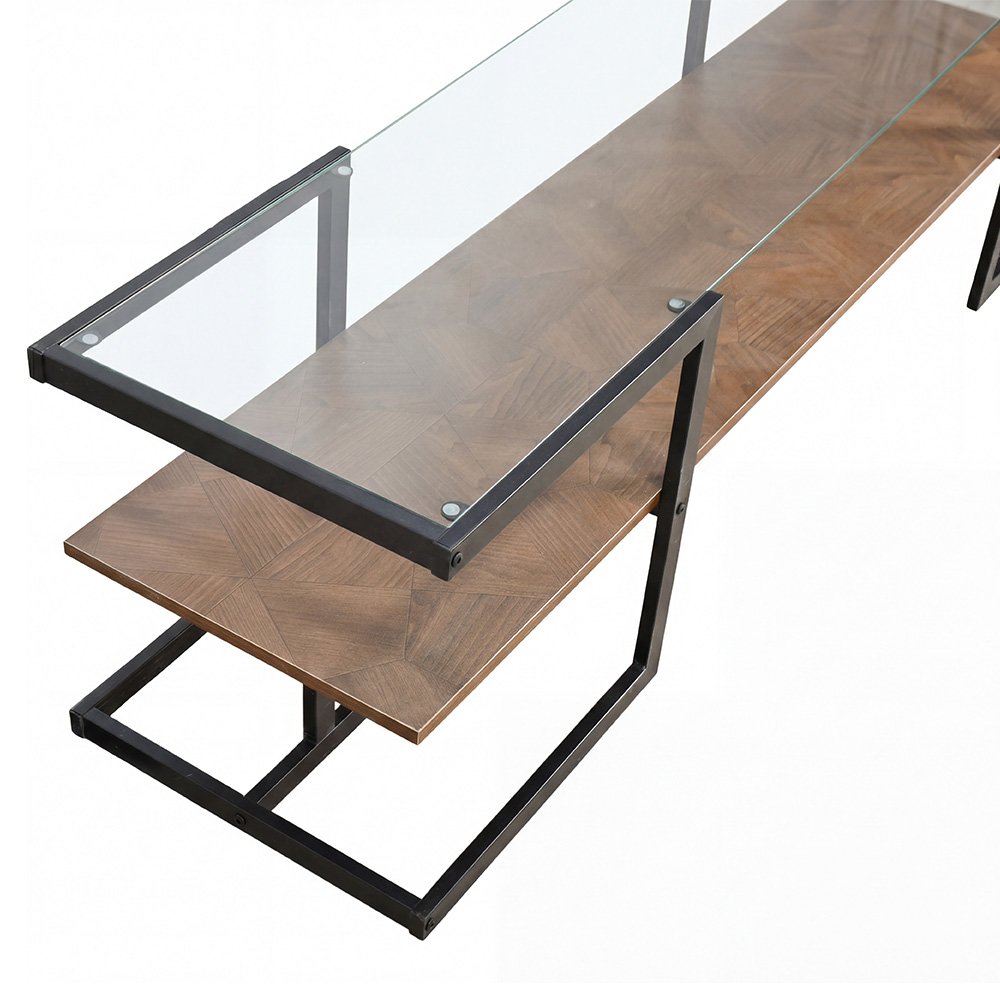 وحدة تلفاز مودرن سطح زجاجي ورف خشبي بني 160 سم