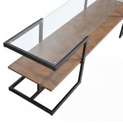 وحدة تلفاز مودرن سطح زجاجي ورف خشبي بني 160 سم وحدة تلفاز مودرن سطح زجاجي ورف خشبي بني 160 سم