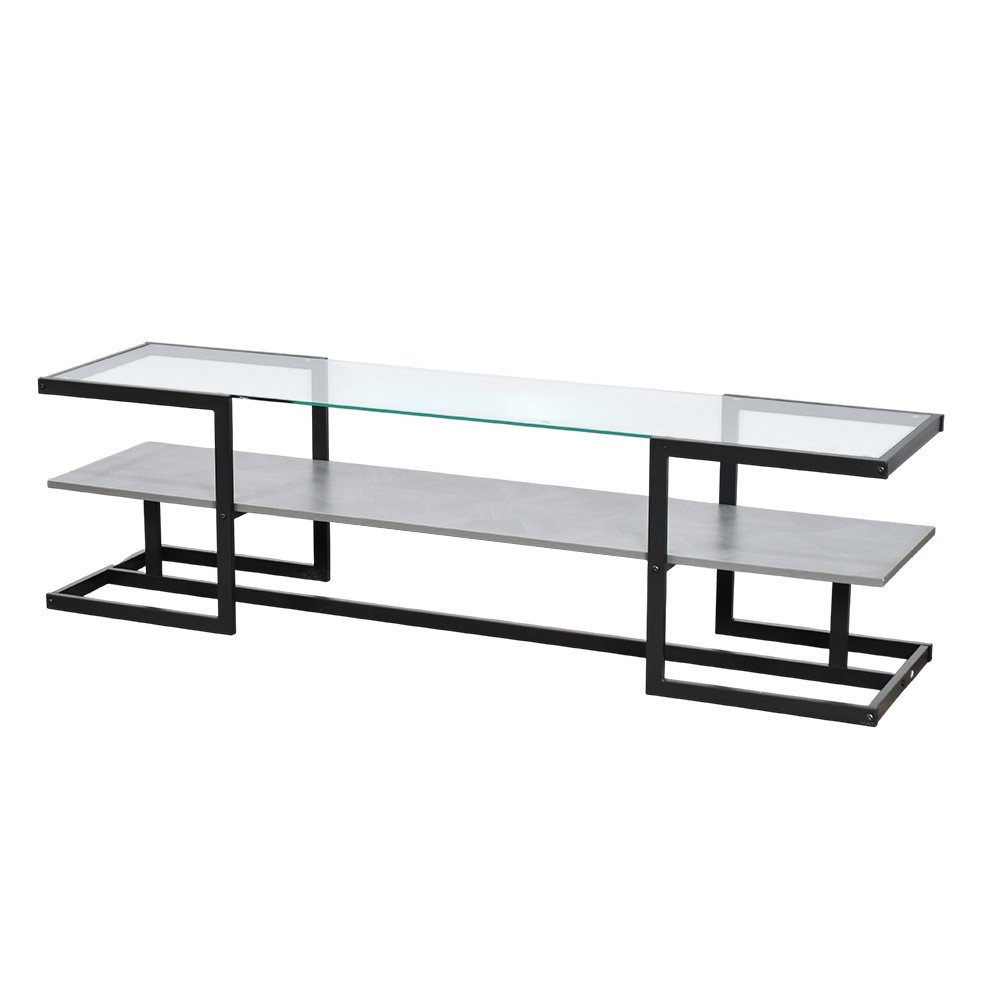 وحدة تلفاز مودرن سطح زجاجي ورف خشبي بني 160 سم