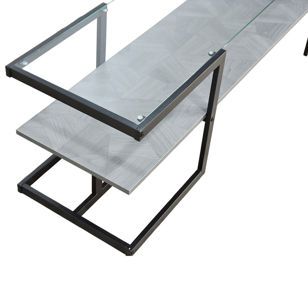 وحدة تلفاز مودرن سطح زجاجي ورف خشبي بني 160 سم