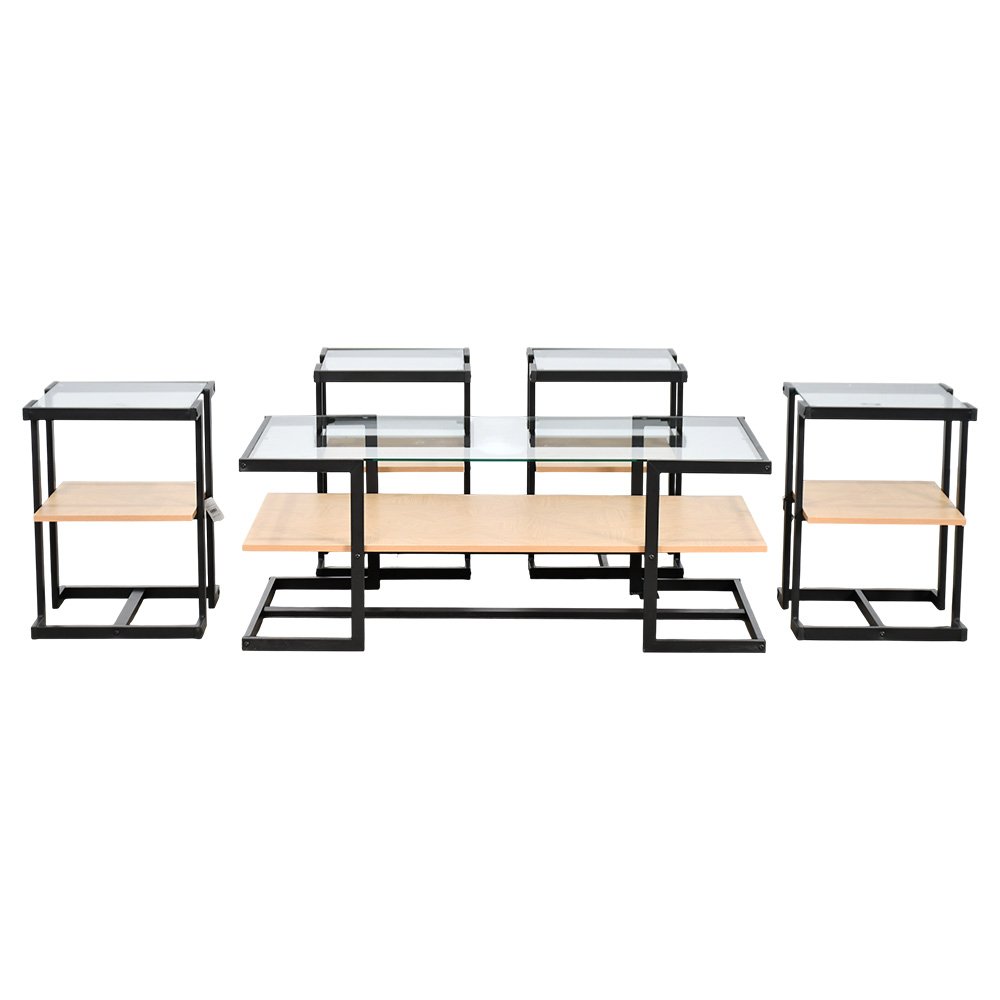 طاولات خدمة 5 قطع 2 دور سطح زجاجي بيج