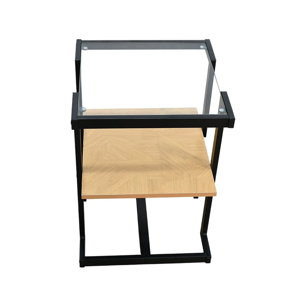 طاولات خدمة 5 قطع 2 دور سطح زجاجي بيج