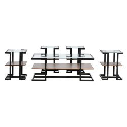 طاولات خدمة 5 قطع 2 دور سطح زجاجي بني طاولات خدمة 5 قطع 2 دور سطح زجاجي بني