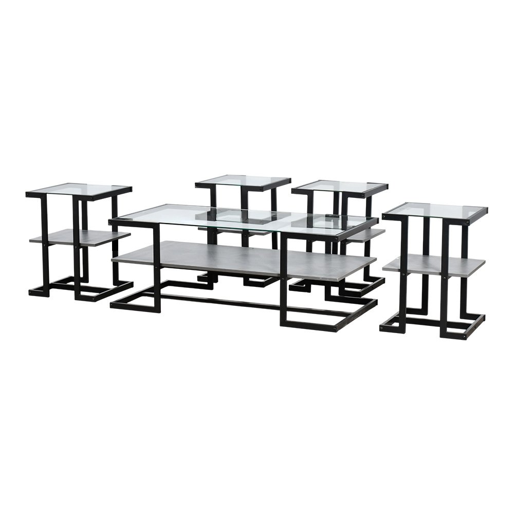 طاولات خدمة 5 قطع 2 دور سطح زجاجي رمادي