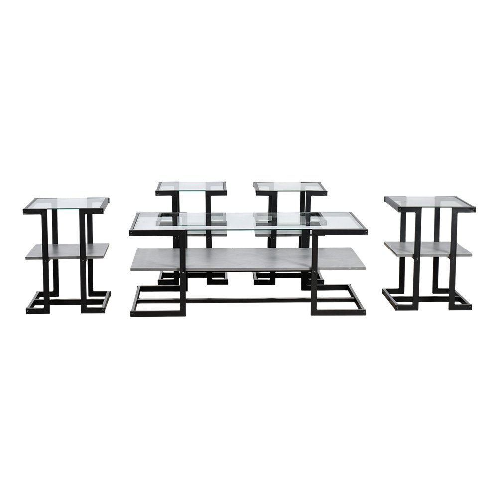 طاولات خدمة 5 قطع 2 دور سطح زجاجي رمادي