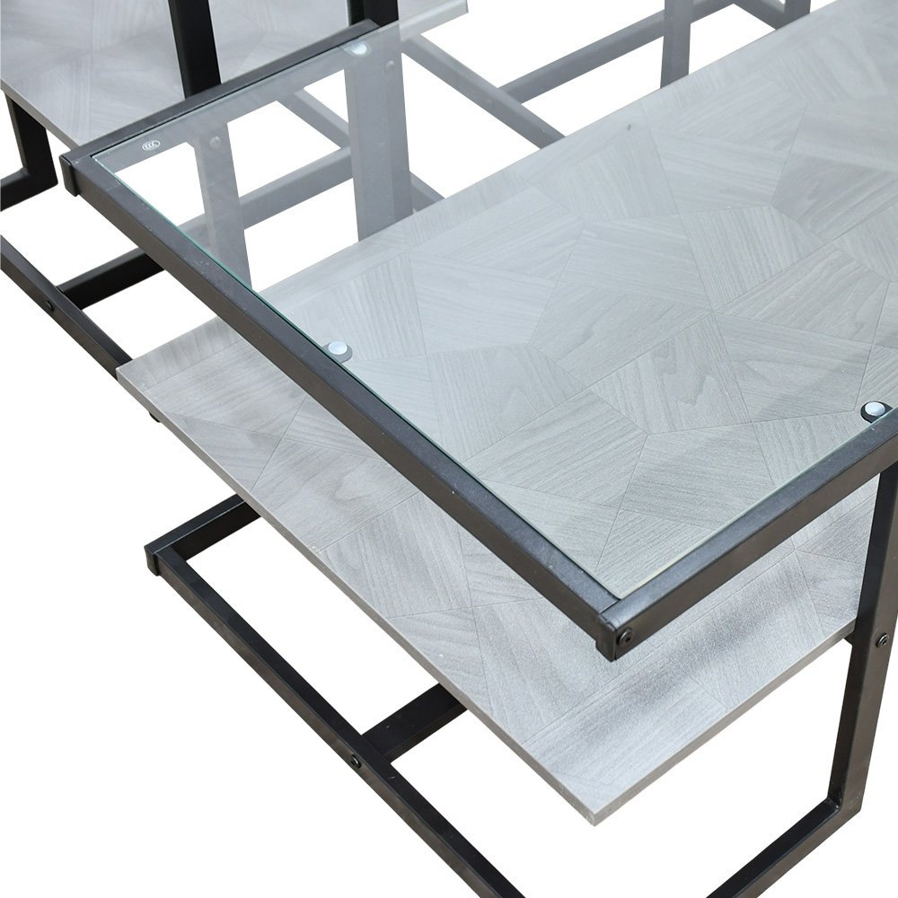 طاولات خدمة 5 قطع 2 دور سطح زجاجي رمادي