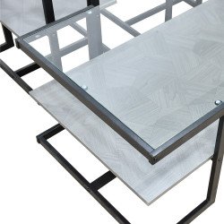 طاولات خدمة 5 قطع 2 دور سطح زجاجي رمادي