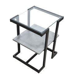 طاولات خدمة 5 قطع 2 دور سطح زجاجي رمادي