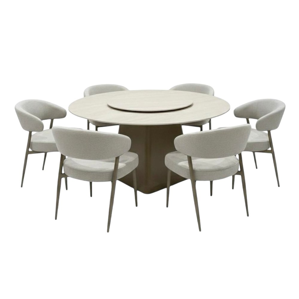 طاولة طعام سطح سيراميك دوار فاخر 6 كراسي