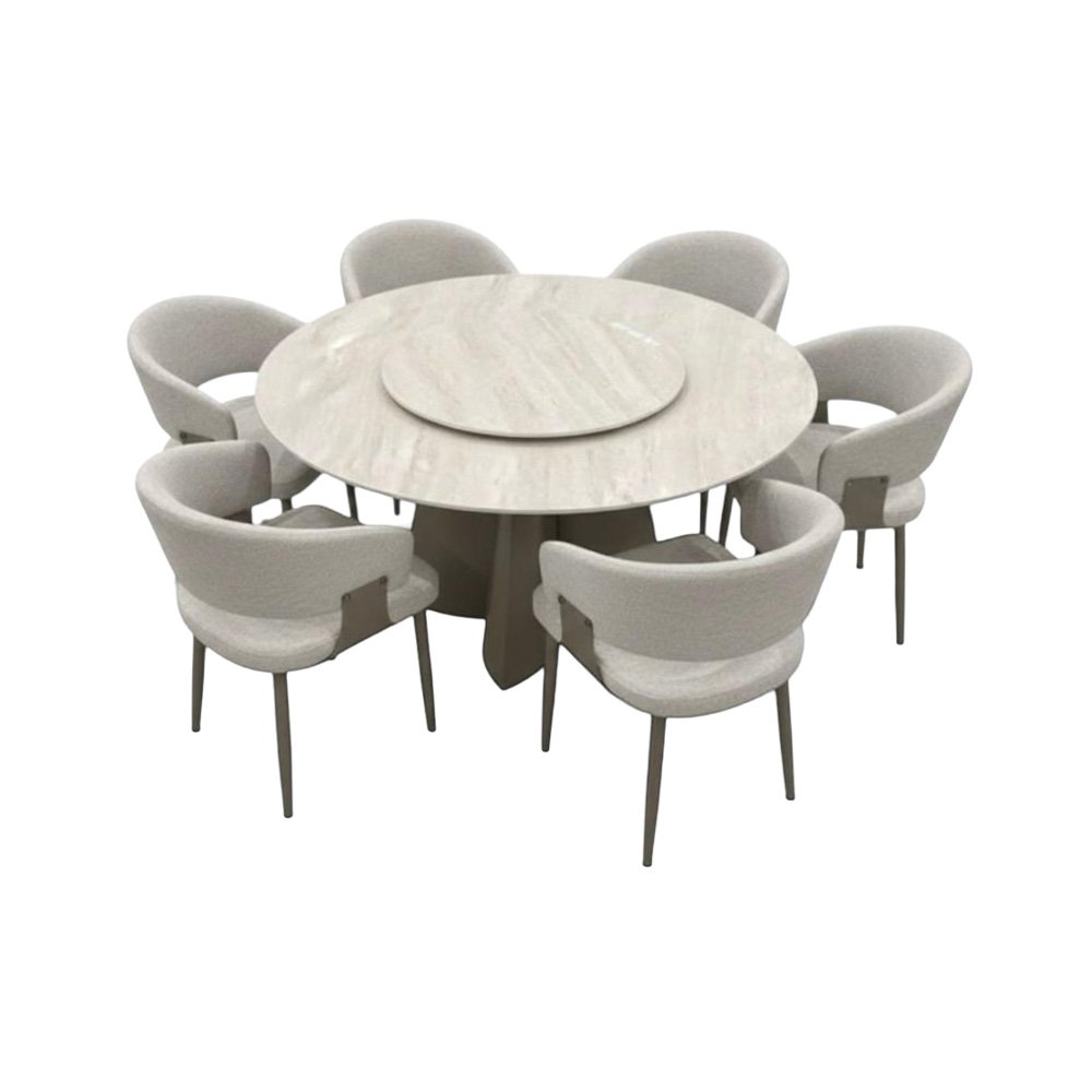 طاولة طعام سطح سيراميك دوار فاخر 6 كراسي