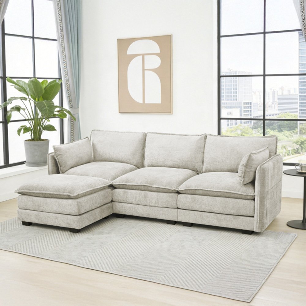 كنبة زاوية مودرن قماش عملية بيج