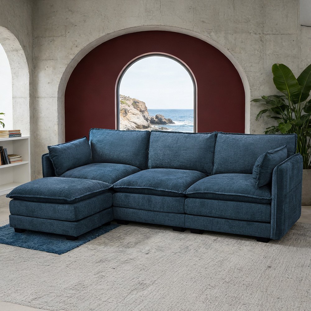 كنبة زاوية مودرن قماش عملية أزرق