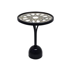 طاولة خدمة مفردة خشب سطح زجاجي بهيكل معدني