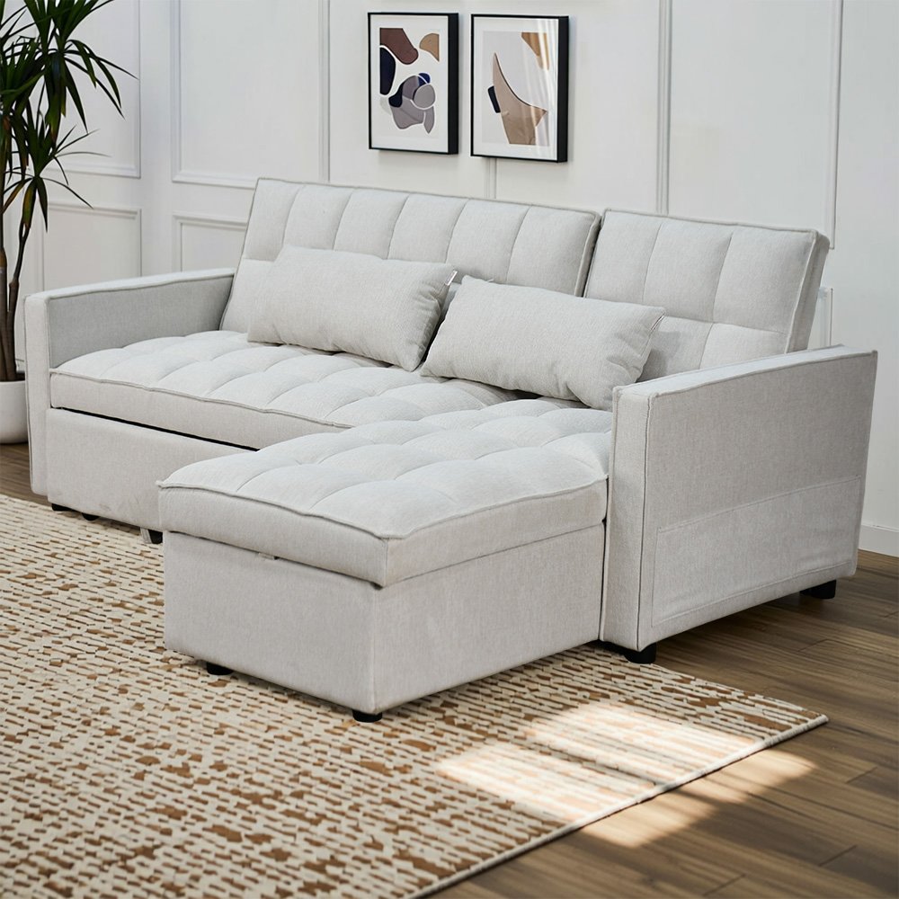 كنبة زاوية قماش مودرن بتصميم عصري بيج