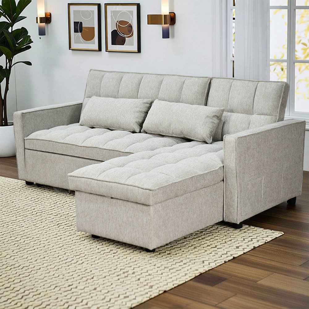 كنبة زاوية قماش مودرن بتصميم عصري بيج