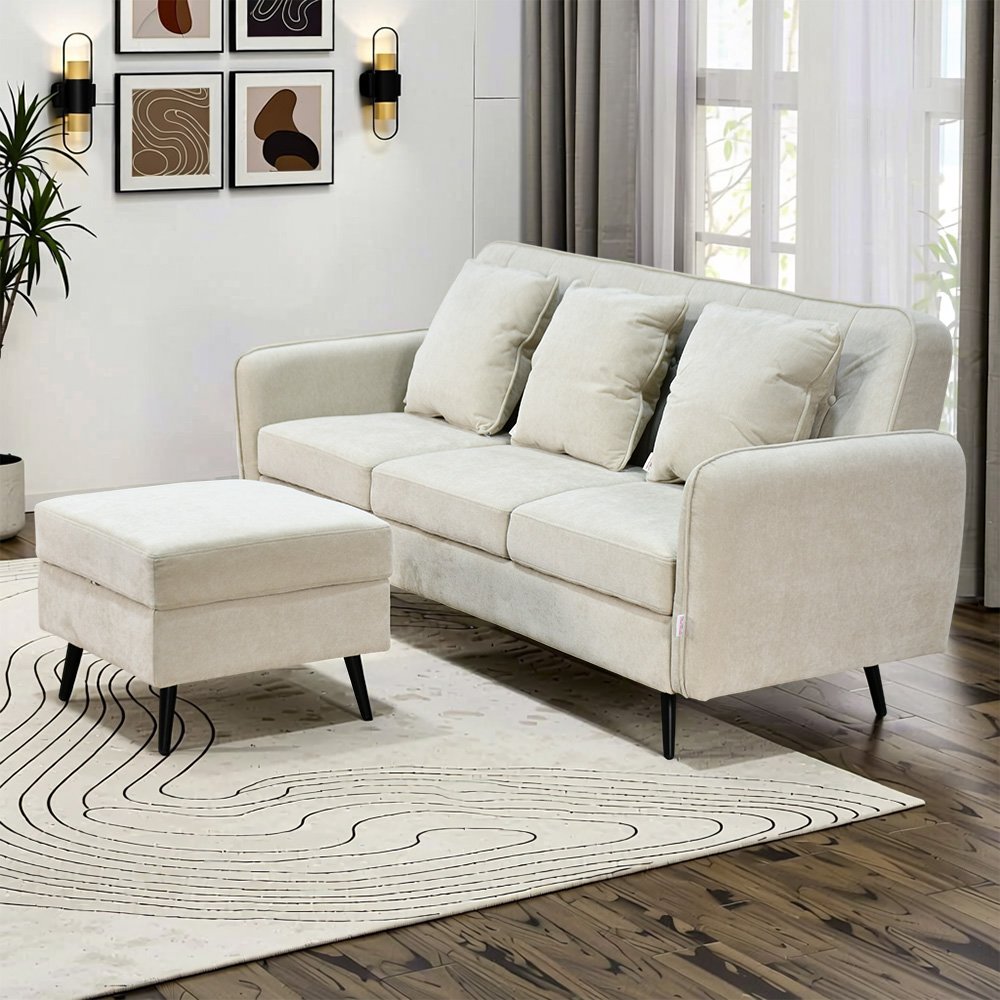 كنبة مودرن 3 مقاعد قماش مع صندوق تخزين