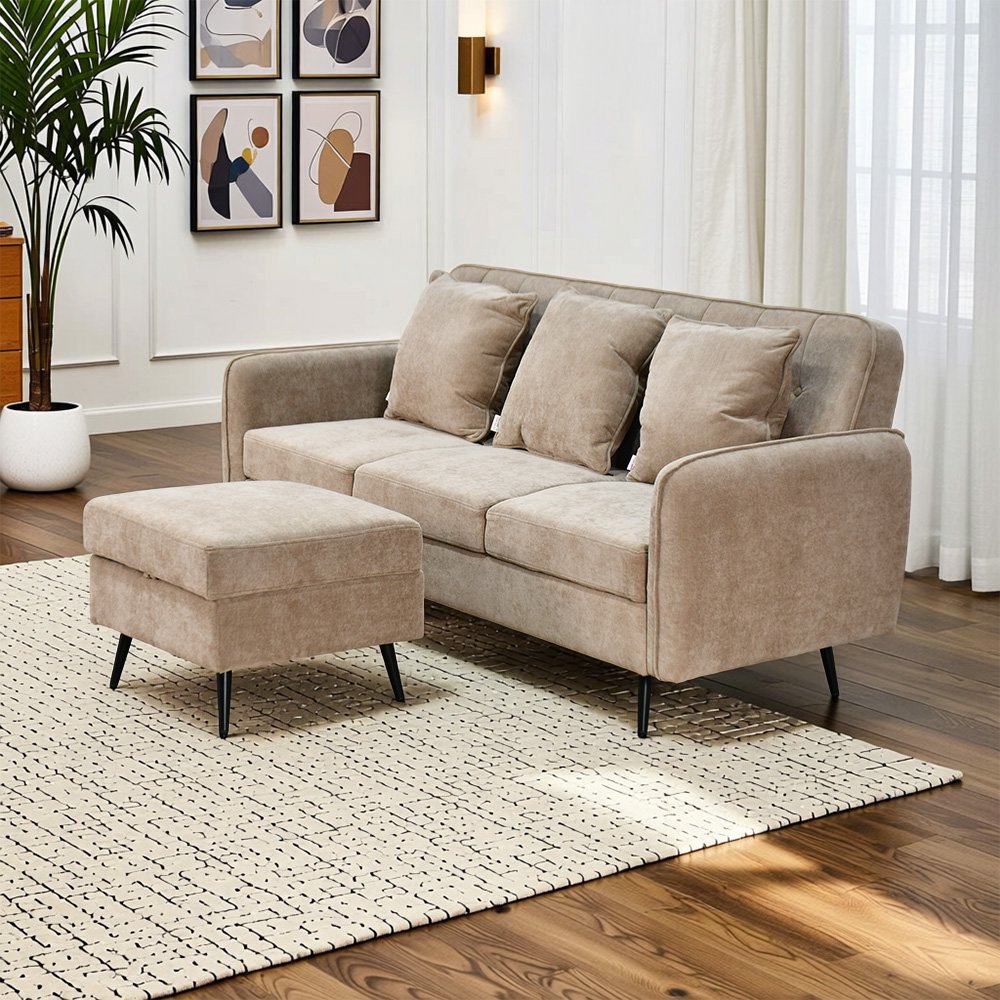 كنبة مودرن 3 مقاعد قماش مع صندوق تخزين