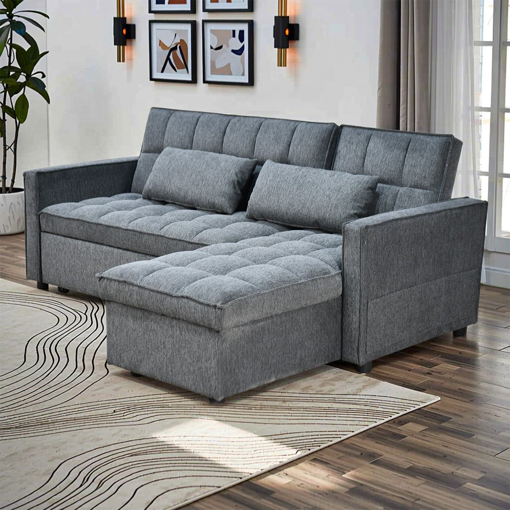 كنبة زاوية قماش مودرن بتصميم عصري رمادي غامق