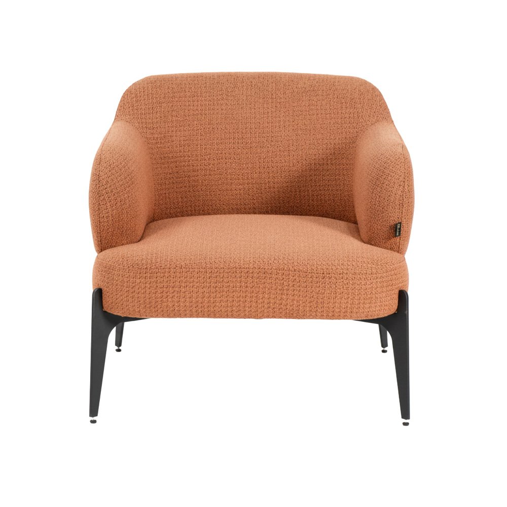 كرسي مفرد فخم قماش بوكليه مودرن بأرجل معدنية برتقالي