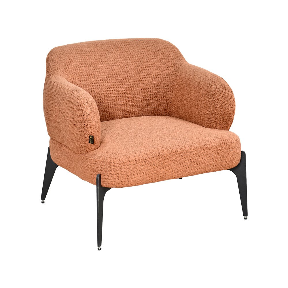 كرسي مفرد فخم قماش بوكليه مودرن بأرجل معدنية برتقالي