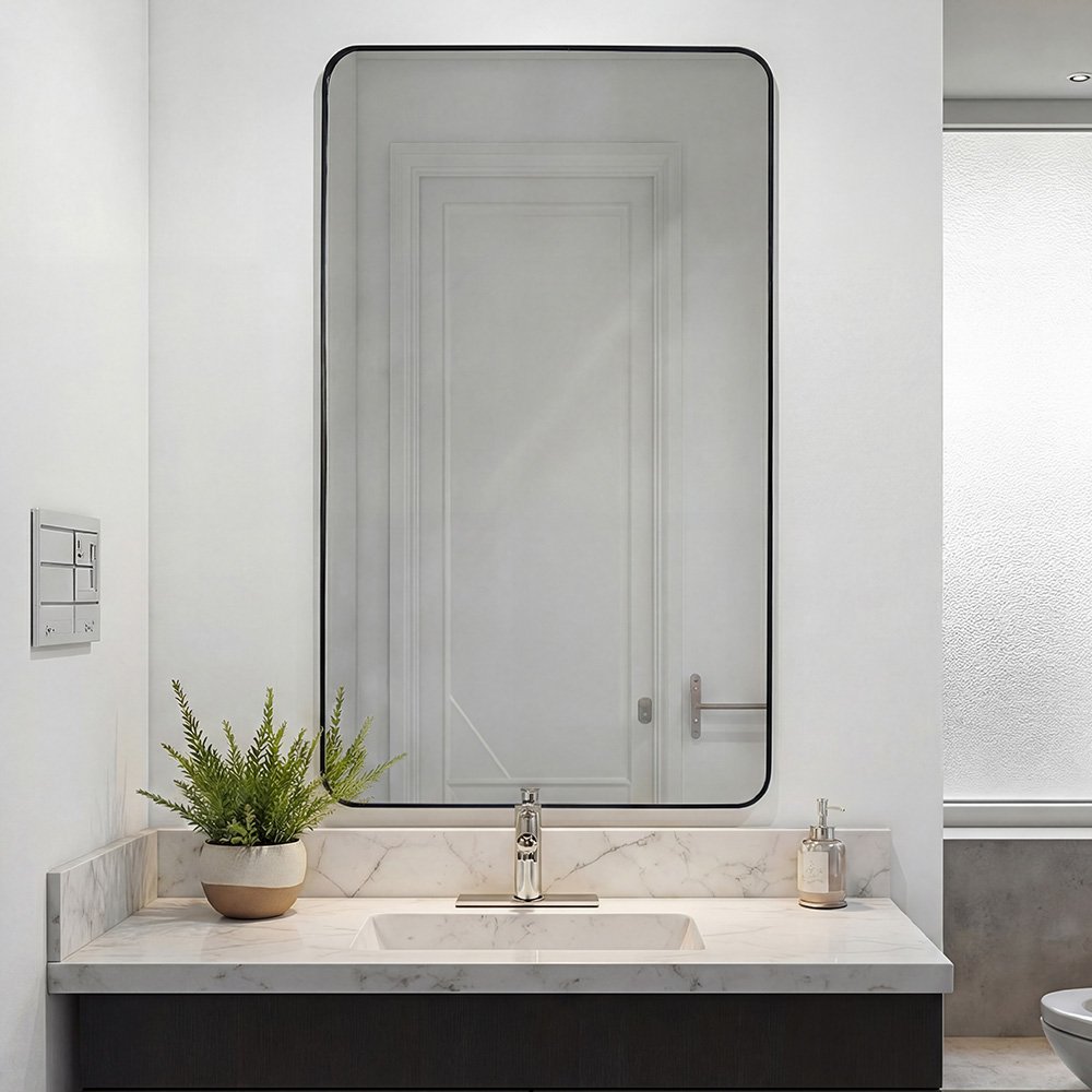 مرآة ديكور حائط بإطار أسود 100×60 سم