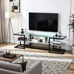 وحدة تلفاز مودرن سطح زجاجي ورف خشبي رمادي 160 سم