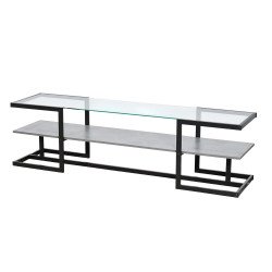 وحدة تلفاز مودرن سطح زجاجي ورف خشبي رمادي 160 سم