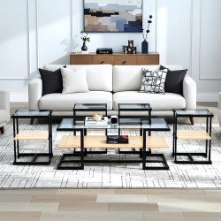 طاولات خدمة 5 قطع 2 دور سطح زجاجي بيج