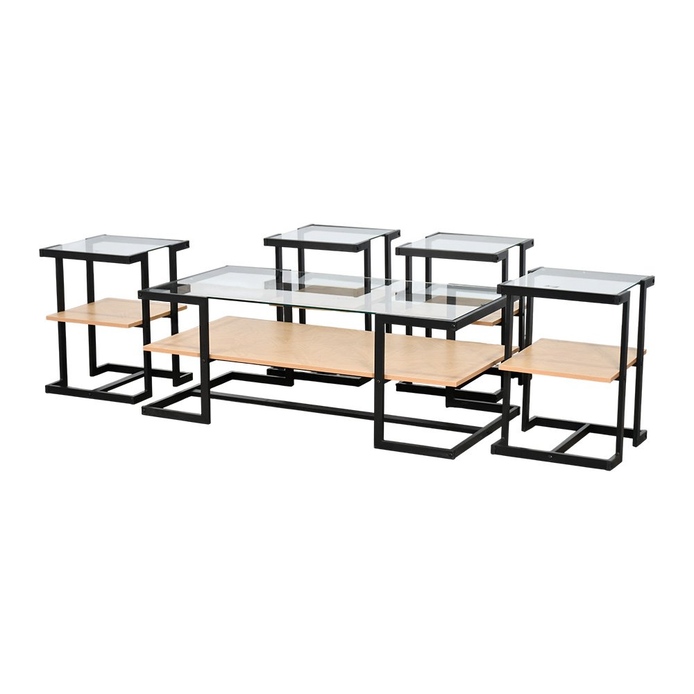 طاولات خدمة 5 قطع 2 دور سطح زجاجي بيج