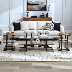 طاولات خدمة 5 قطع 2 دور سطح زجاجي بني