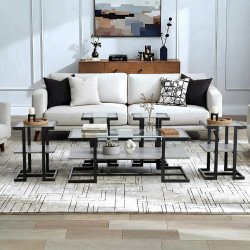 طاولات خدمة 5 قطع 2 دور سطح زجاجي رمادي