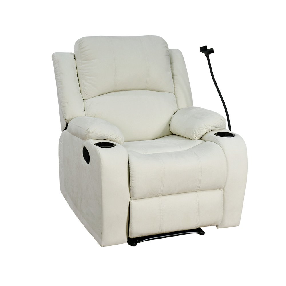 كرسي استرخاء فاخر قماش بحامل جوال اوف وايت