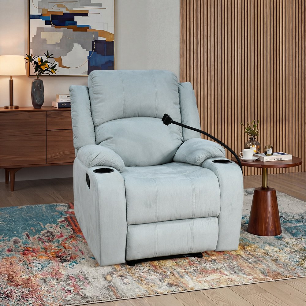 كرسي استرخاء فاخر قماش بحامل جوال رمادي