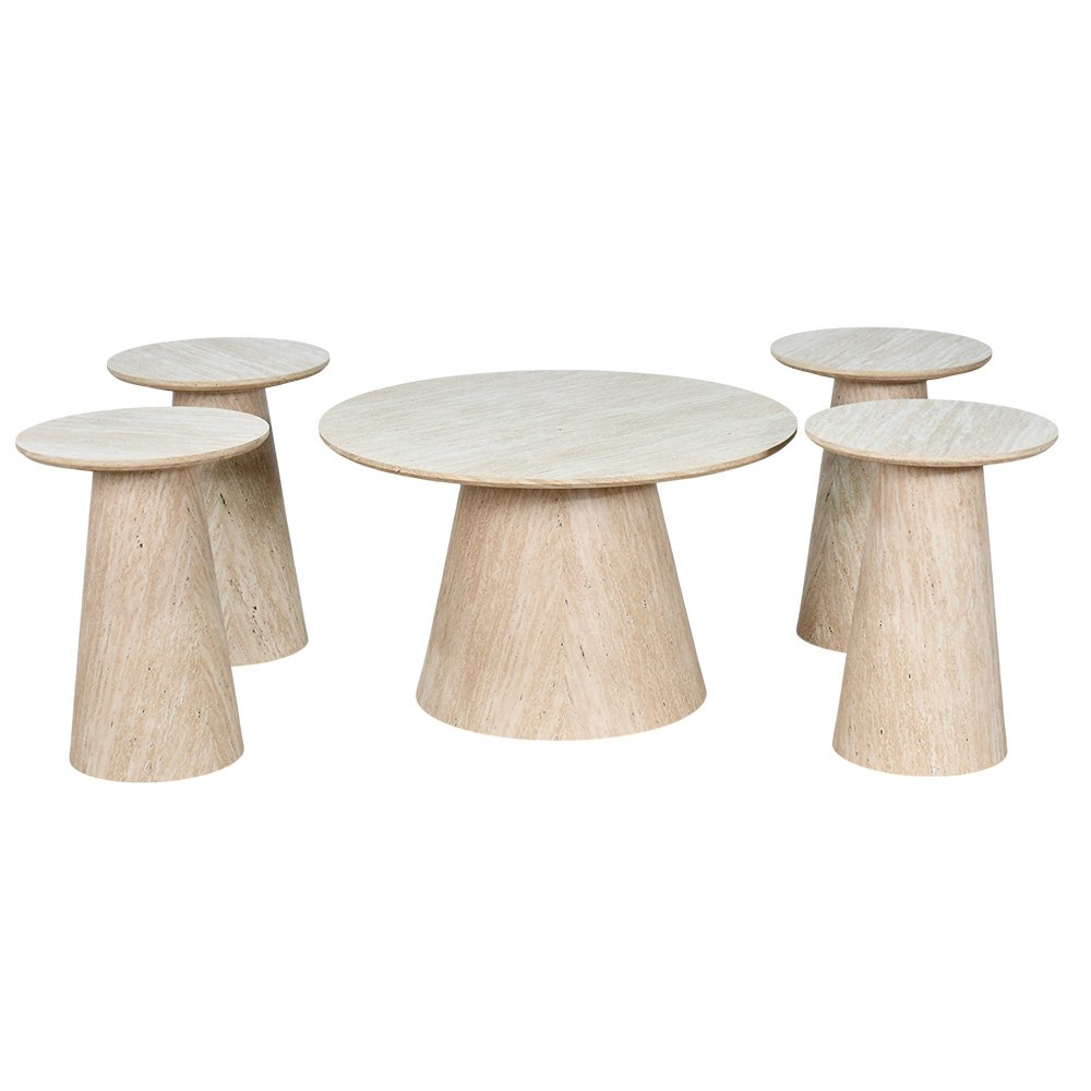 طقم طاولات خدمة 5 قطع خشبي بيج