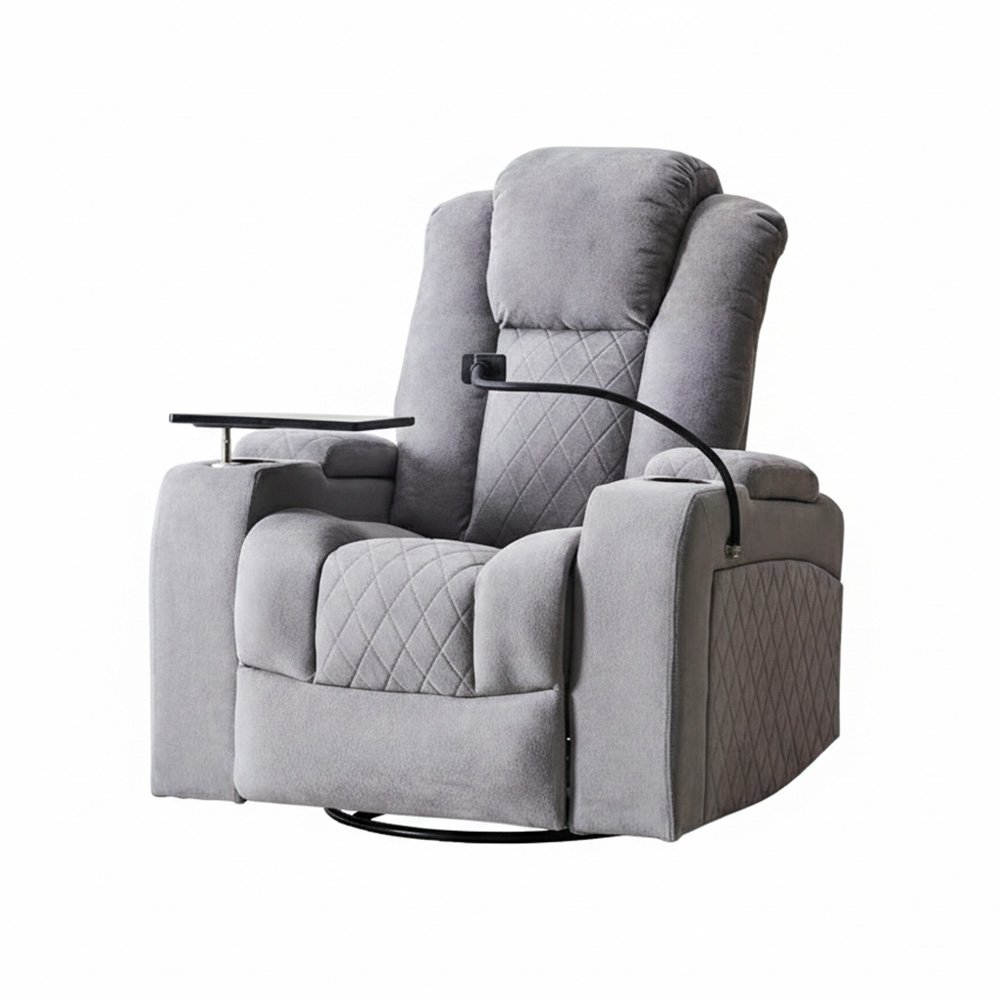 كرسي استرخاء هزار دوار بحامل جوال مع رف طاولة رمادي