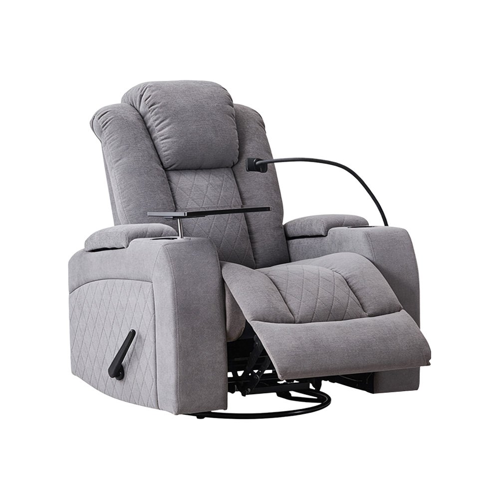 كرسي استرخاء هزار دوار بحامل جوال مع رف طاولة رمادي