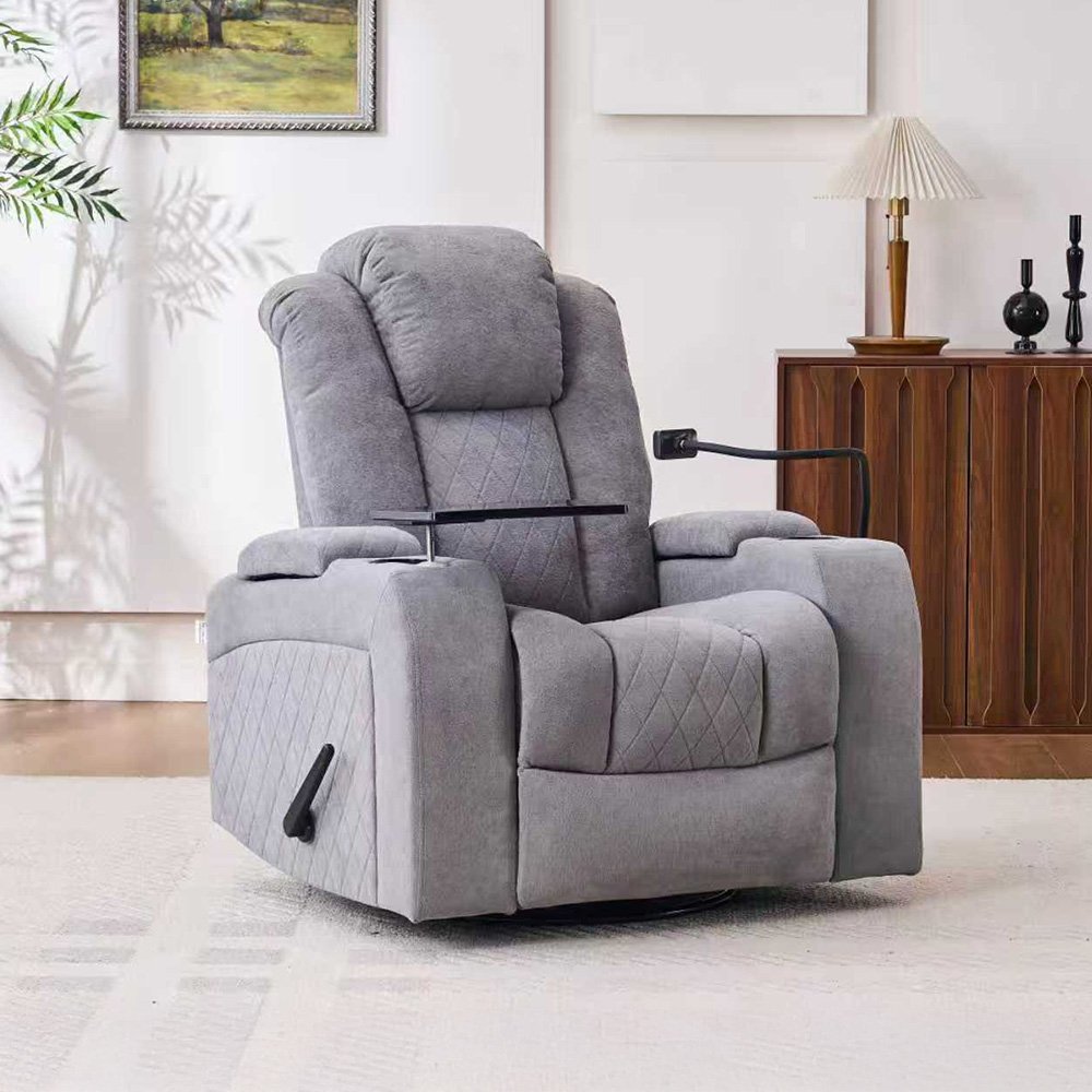 كرسي استرخاء هزار دوار بحامل جوال مع رف طاولة رمادي