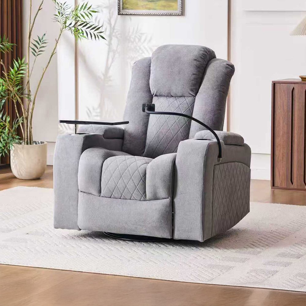 كرسي استرخاء هزار دوار بحامل جوال مع رف طاولة رمادي