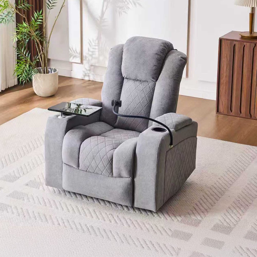 كرسي استرخاء هزار دوار بحامل جوال مع رف طاولة رمادي