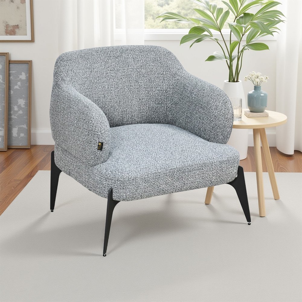 كرسي مفرد فخم قماش بوكليه مودرن بأرجل معدنية رمادي كرسي مفرد فخم قماش بوكليه مودرن بأرجل معدنية رمادي