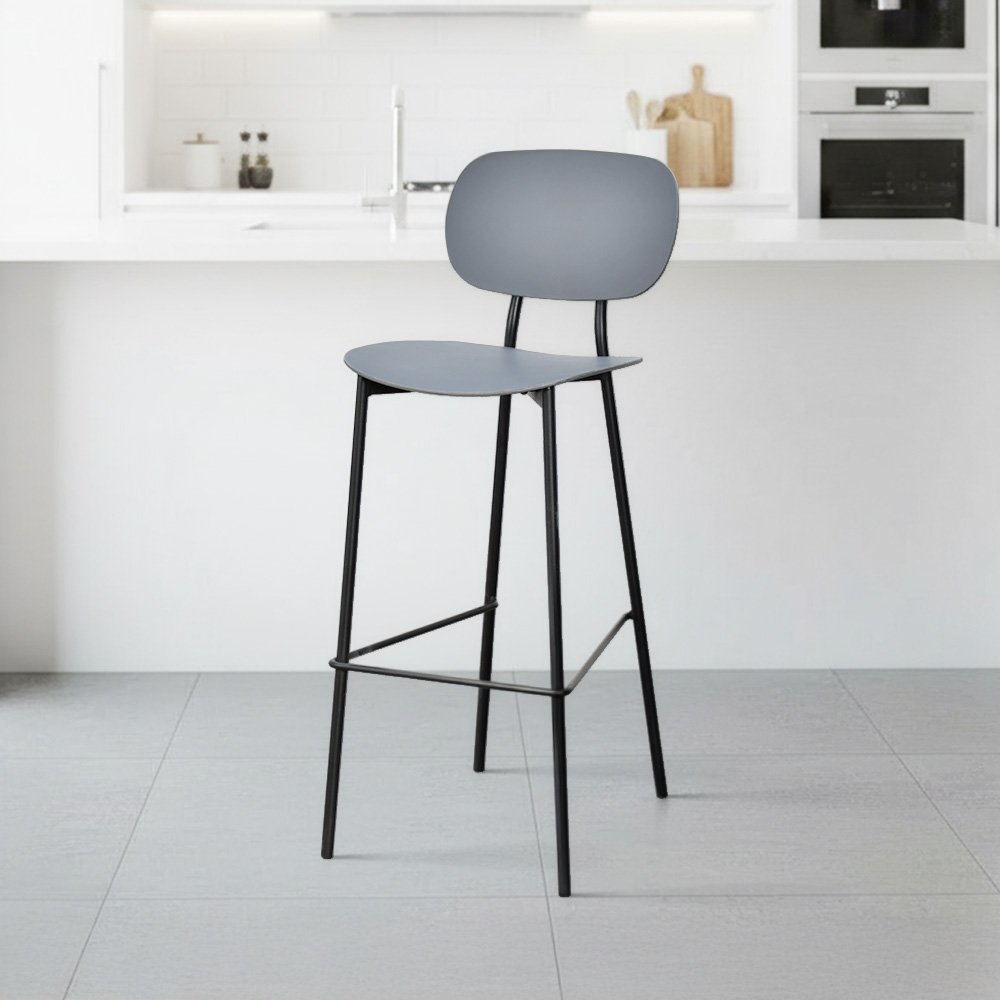 كرسي بار بلاسيتك بأرجل معدنية رمادي