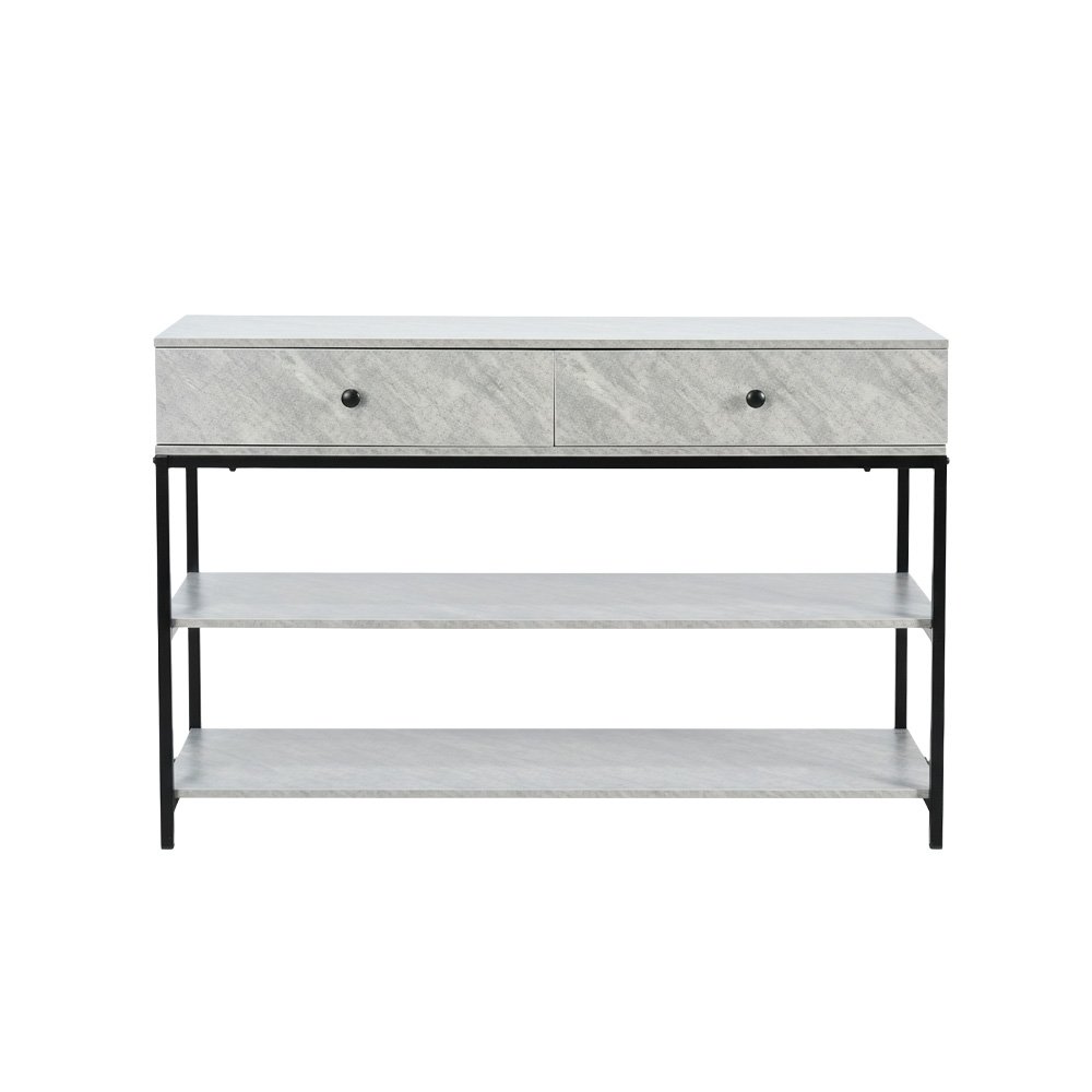 مدخل استقبال خشبي مع 2 رف بهيكل معدني رمادي