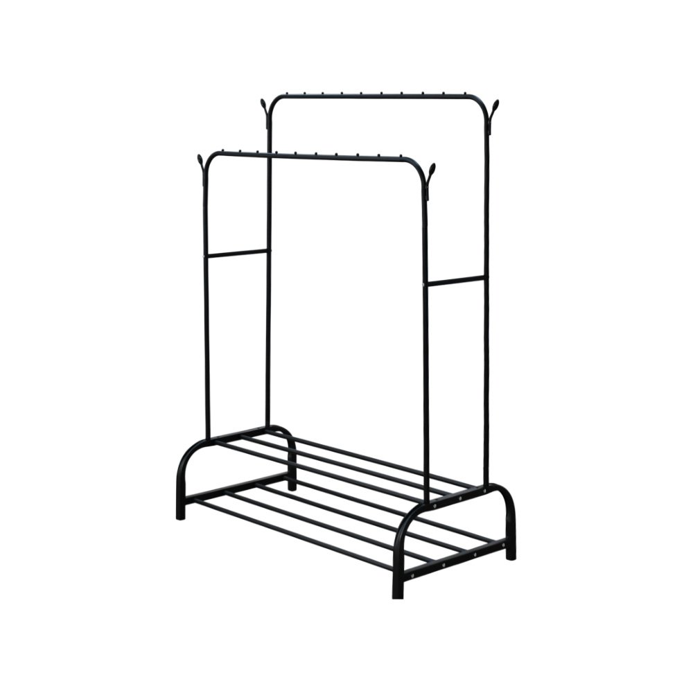 علاقة ملابس معدنية مودرن بأرفف تخزين أسود 110 سم علاقة ملابس معدنية مودرن بأرفف تخزين أسود 110 سم