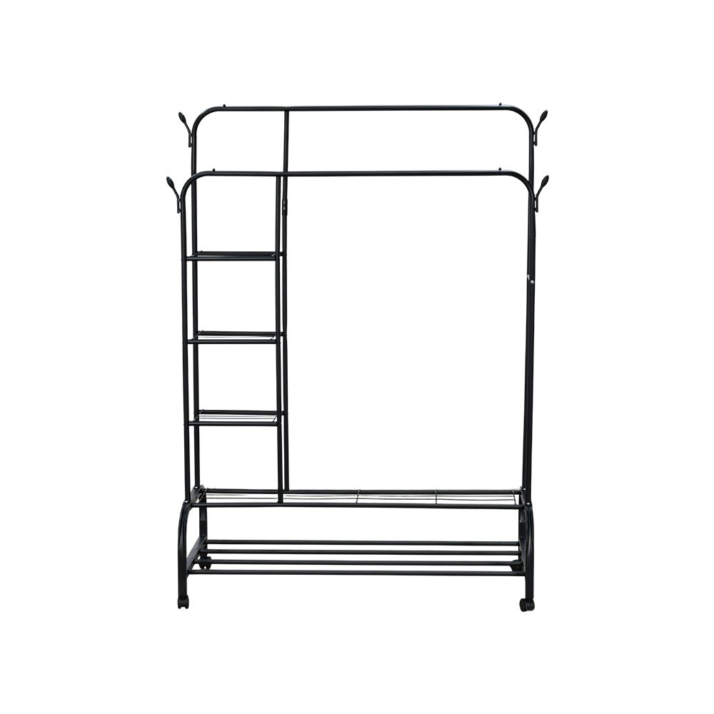 علاقة ملابس معدنية مودرن بأرفف تخزين أسود 110 سم علاقة ملابس معدنية مودرن بأرفف تخزين أسود 110 سم