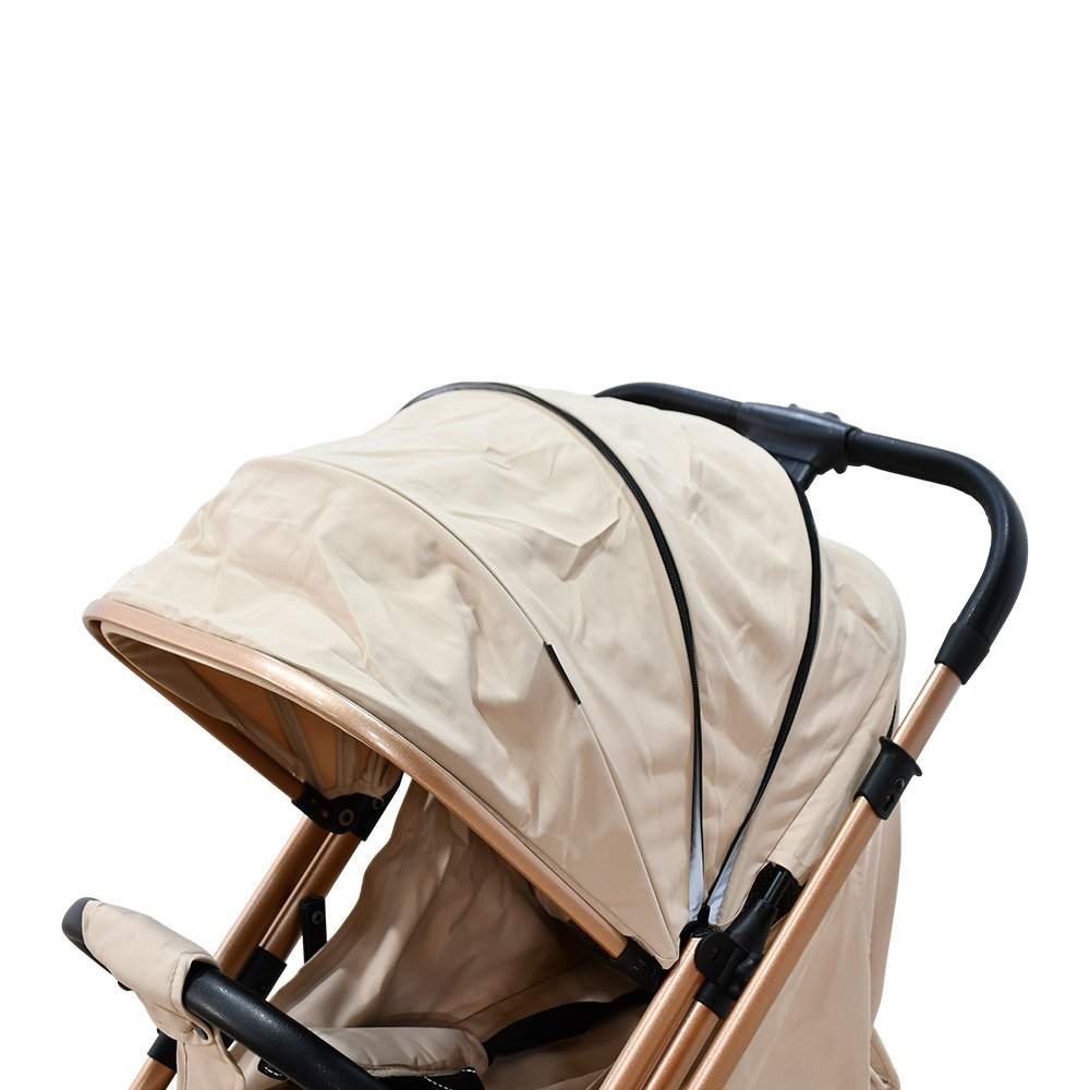 عربة أطفال قابلة للطي قماش بهيكل معدني بيج