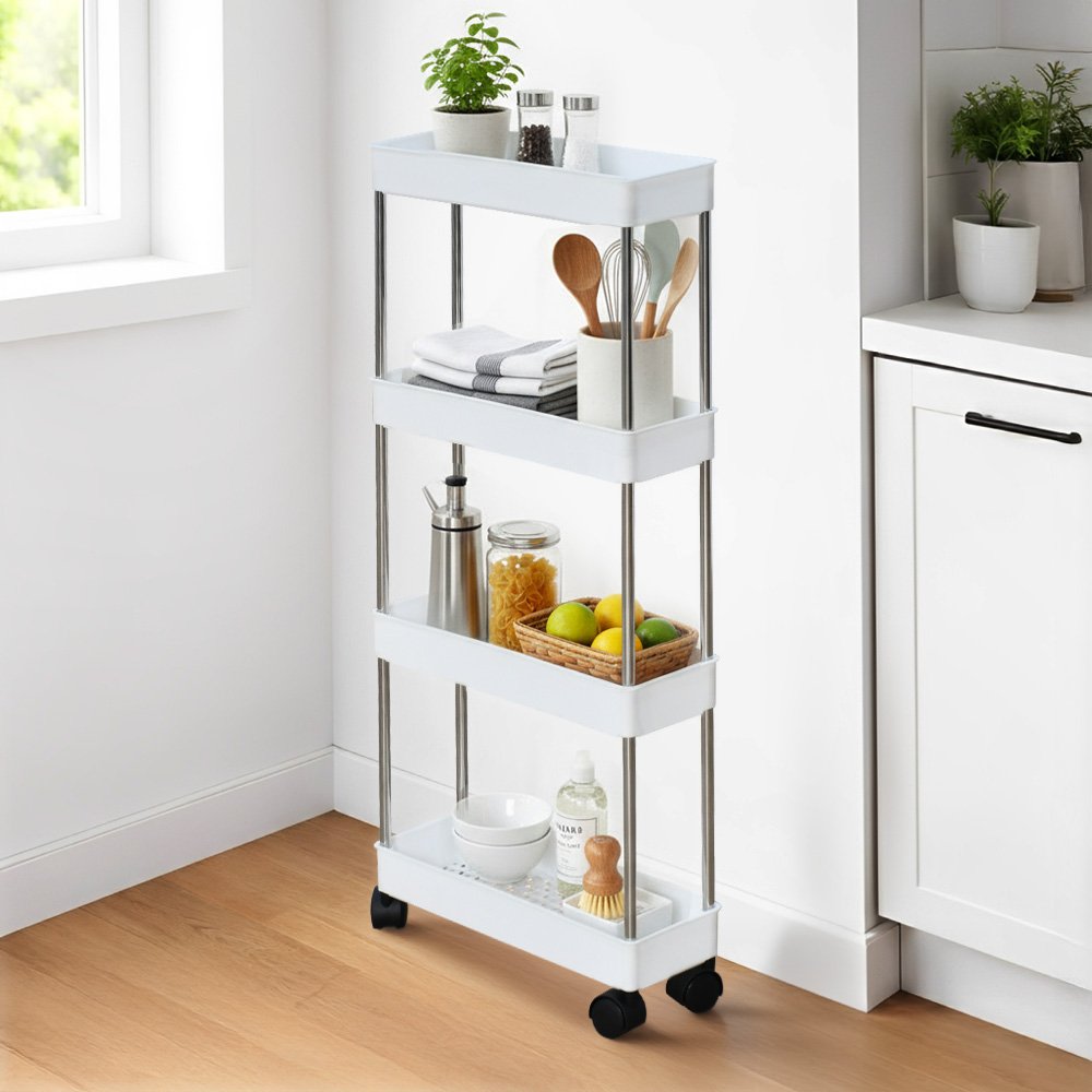 وحدة رفوف تخزين متحركة 4 أدوار أبيض وحدة رفوف تخزين متحركة 4 أدوار أبيض