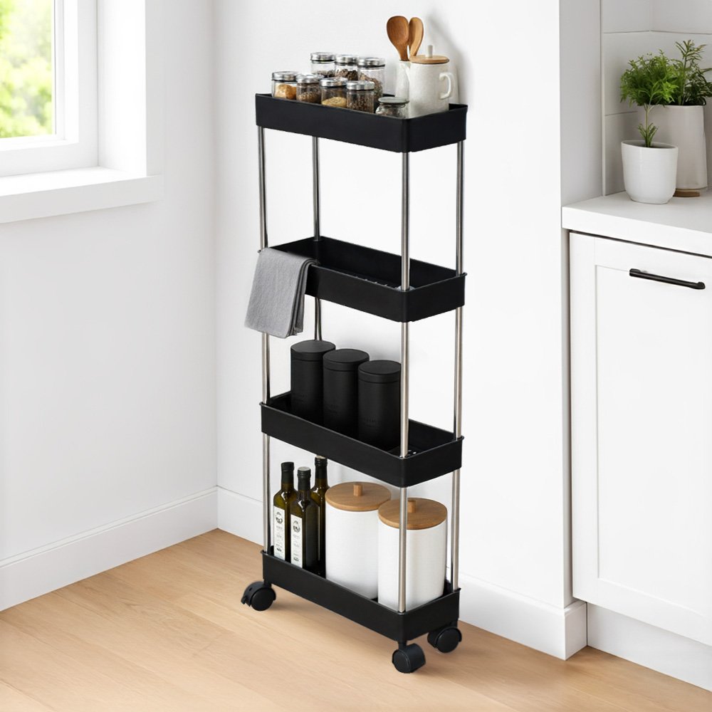 وحدة رفوف تخزين متحركة 4 أدوار أسود وحدة رفوف تخزين متحركة 4 أدوار أسود