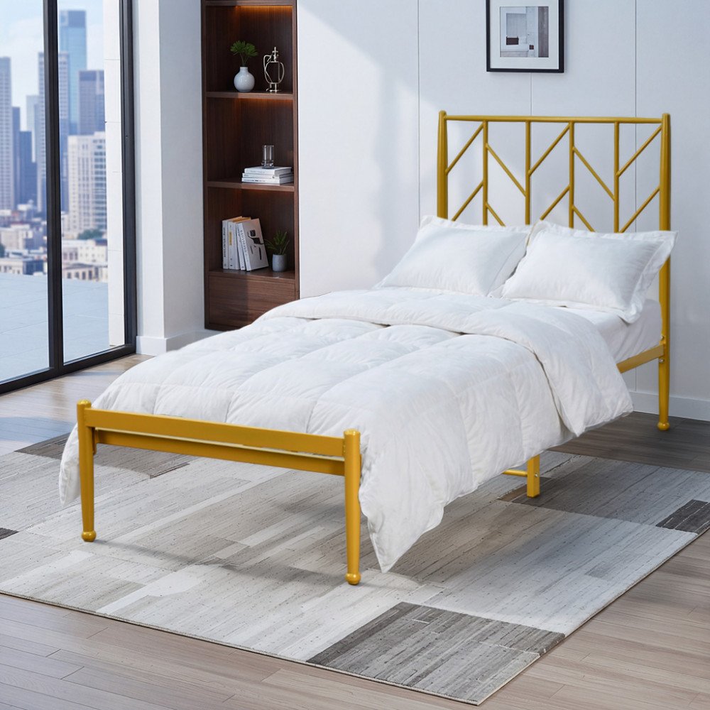 هيكل سرير معدني ذهبي 90×190 سم