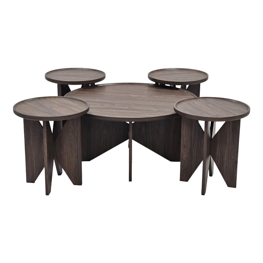 طقم طاولات خدمة مودرن خشبي 5 قطع بني