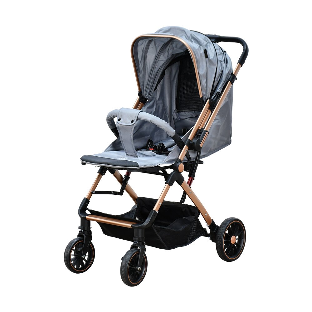 عربة أطفال قابلة للطي قماش بهيكل معدني رمادي